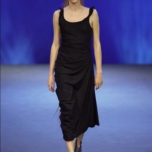 Angelo Figus Vintage Black Jersey Asymmetrical Sleeveless Dress Spring 2003